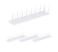 Relaxdays Pack 4 Pinchos Antipalomas, 9 x 40 x 9,5 cm, Púas Ahuyentar Palomas, Balcón o Techo, 3 Filas, Plástico, Blanco