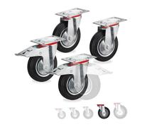 Relaxdays Juego de 4 ruedas para cargas pesadas rojo,negro,plata
