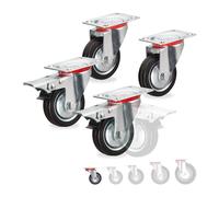 Relaxdays Juego de 4 ruedas para cargas pesadas rojo,negro,plata