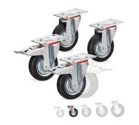 Relaxdays Juego de 4 ruedas para cargas pesadas rojo,negro,plata