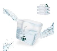 Relaxdays, Juego de 4 Unidades Pack 4 Bidones Plegables, Garrafas Agua Cuadradas, Grifo y Asa, de 5 litros, sin BPA, Transparente/Verde, 4
