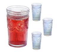 Relaxdays Juego de 4 vasos retro azul claro,fucsia,transparente