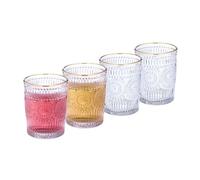 Relaxdays Vasos Vintage, Set 4, Volumen 300ml, Cristalería Retro con Marco Dorado, Agua, Zumo y Bebidas, Transparente