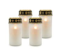 Relaxdays Juego de 4 velas LED para tumbas blanco,oro,negro