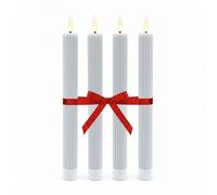 Relaxdays Velas LED, Set 4, Llama Parpadeante, Cera Real, estriadas, sin Llama, Gris Claro, 25 x 2 cm