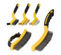 Relaxdays 5 Cepillos Limpia Juntas, Eliminan Malas Hierbas y Musgo, Cerdas Metal, Mango Plástico, Jardín, Amarillo/Negro