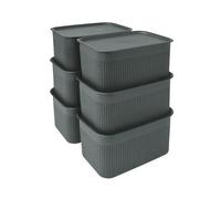 Relaxdays Juego de 6 Cajas de Almacenamiento, con Tapa, Organizador de 5 l, 13 x 26,5 x 19 cm, apilable, Gris
