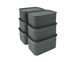 Relaxdays Juego de 6 Cajas de Almacenamiento, con Tapa, Organizador de 5 l, 13 x 26,5 x 19 cm, apilable, Gris