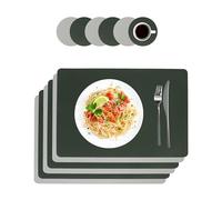 Relaxdays Juego de 6 manteles Individuales de Piel sintética de 30 x 43 cm, fácil de Limpiar, rectangulares, Color Gris y Verde