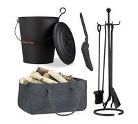 Relaxdays juego de 8 piezas para chimenea antracita,negro