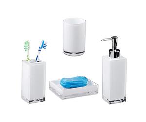 Relaxdays Juego de Accesorios de Baño Moderno, Plástico, Blanco, 4 Piezas