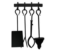 Relaxdays Juego de Accesorios para Chimenea, 5 Piezas, atizador, Pala, Escoba, tenazas, Soporte de Pared, Negro