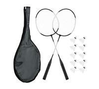 Relaxdays Juego de Bádminton con Bolsa, 2 Raquetas y 10 Volantes, Set de Pelotas para Niños y Adultos, Blanco y Negro, Hierro, 66 x 20 x 2,5 cm