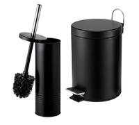 Relaxdays Juego de baño 2 Piezas: escobilla WC y Cubo 5 l, Negro | Sistema de cierre automático, metal, accesorios de baño, juego de baño