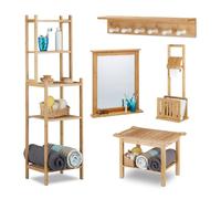 Relaxdays juego de baño 5 piezas blanco,marrón claro