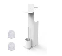 Relaxdays Juego de baño, (Alto x Ancho x Fondo): 67 x 22 x 12 cm, Soporte Papel higiénico, escobilla, Blanco, Gomaespuma, Hierro, Plástico