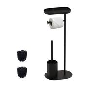 Juego de baño Relaxdays, HBT: 67 x 23 x 17 cm, Soporte Papel higiénico, escobilla, Estante, 2 repuestos, Negro