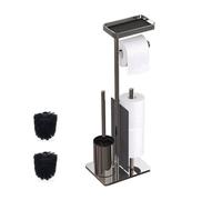 Relaxdays Juego de baño de inox con estante negro,plata