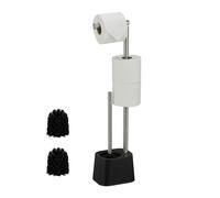 Juego de baño Relaxdays, Acero Inoxidable, 65,5 x 13 x 16 cm, Soporte de Papel higiénico con escobilla, Negro/Blanco