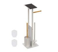 Relaxdays WC, HBT: 65 x 21 x 18 cm, Soporte para Papel higiénico de pie, escobilla de Inodoro, Soporte para Rollos de Repuesto, Estante, Blanco/Natural