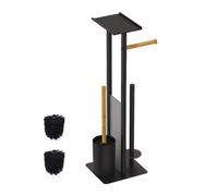 Relaxdays Juego de baño en metal y bambú marrón claro,negro