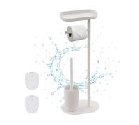 Relaxdays Juego de baño, HBT: 67 x 23 x 17 cm, Soporte Papel higiénico, escobilla, 2 Cabezales Repuesto, Blanco, Hierro, Plástico, 65 x 23 x 17 cm