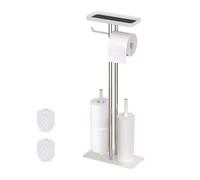 Relaxdays WC, acero inoxidable, estante y portarrollos, independiente, 3 en 1, altura: 77 x 30 x 15 cm, color blanco