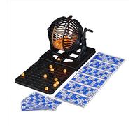 Relaxdays Juego de Bingo Completo, con Bombo, 90 Bolas, 72 Cartones y Tablero Extensible, para Niños y Adultos, Negro