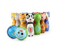 Relaxdays Juego de bolos infantil Animales azul,amarillo,verde