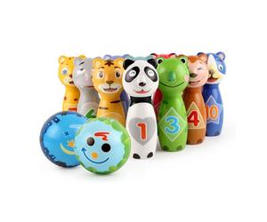 Relaxdays Juego de bolos infantil Animales azul,amarillo,verde