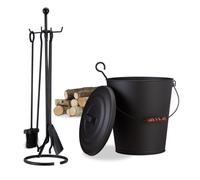 Relaxdays juego de chimenea 6 piezas negro