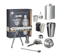 Relaxdays juego de cócteles 12 piezas negro,plata