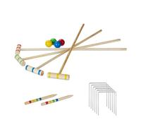 Relaxdays, Cuatro, Mazo de 75 cm, Marrón Juego de Cróquet, 4 Jugadores, Niños, Set Completo de Madera, con Bolsa, con Mazos, Natural, Adultos Unisex