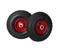 Relaxdays Juego de Dos Ruedas de Carretilla, 3.00-4, hasta 100kg, Llanta de Acero, 260 x 85 mm, Negro-Rojo