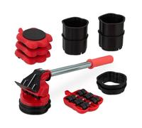 Relaxdays Juego de elevador y ruedas para muebles rojo,negro,plata