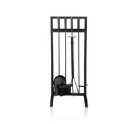 Relaxdays Juego de Herramientas para Chimenea, 5 Piezas, atizador, Pala, escobilla, tenazas y Soporte, Hierro, Negro