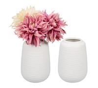 Relaxdays Set de Jarrones, 2 Floreros, 15 x 10 cm, Flores Frescas y Secas, Decoración de Mesa, Hecho de Cerámica, Blanco