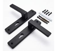 Relaxdays Juego de manillas puerta interior, metal negro mate | cilindro perfil, muelle, 23,5x13,5 cm, placa larga