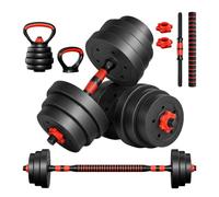 Relaxdays Juego de pesas ajustable, 19 kg, mancuernas, barra, negro/naranja | kettlebell, accesorios fitness, carcasa PE