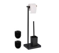 Relaxdays Portarrollos WC, Soporte Escobillas y Rollos de Papel Higiénico, 66,5x23x18cm, Acero, Negro