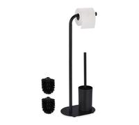 Relaxdays Juego Escobillero y Portarrollos WC, Escobilla Baño y Soporte Papel Higiénico, 64,5x23x17 cm, Hierro, Negro