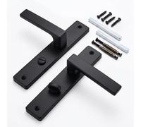 Relaxdays Juego de tiradores para puerta de habitación, herrajes para puerta de baño y baño, con muelle, altura: 23,5 x 13,5 cm, placa larga, metal, color negro mate