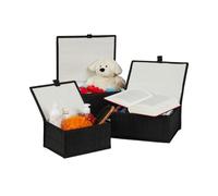 Relaxdays Set de Tres cestas de almacenaje, con Tapa, Funda Textil, Bambú, Decorativo, Negro