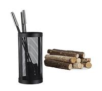Relaxdays Juego de Utensilios de Chimenea Completo, Acero y Acero Inoxidable, Negro, 5 Unidades