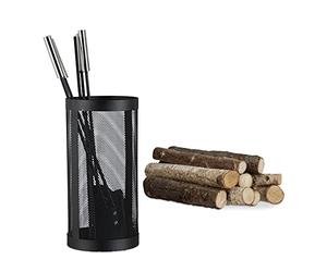 Relaxdays Juego de Utensilios de Chimenea Completo, Acero y Acero Inoxidable, Negro, 5 Unidades