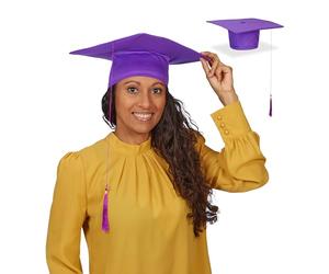 Relaxdays Juego doctor Pack 2 Birretes Graduación, Sombreros para Graduados, con Borla, para Mestría, Doctorado o Colegio, Morado, Poliéster, 11 x 28 x 28 cm