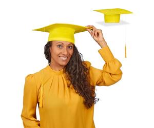 Relaxdays Juego Doctor Pack 2 Birretes Graduación, Sombreros para Graduados, con Borla, para Mestría, Doctorado o Colegio, Amarillo, Poliéster, 11 x 28 x 28 cm