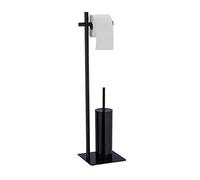 Relaxdays Juego Escobillero y Portarrollos Pie Negro Mate, Porta Rollo Papel Higiénico, Acero, 78x20x20 cm, Negro
