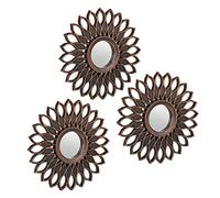 Relaxdays Juego Espejos Pared Set 3 Florales, Decoración Hogar, Salón, Pasillo, Ø 25 cm c/u, Marcos Plástico, Bronce y Negro, 25 x 2 cm Aprox
