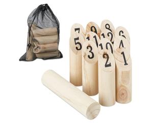 Relaxdays Juego kubb de madera natural con bolsa marrón claro